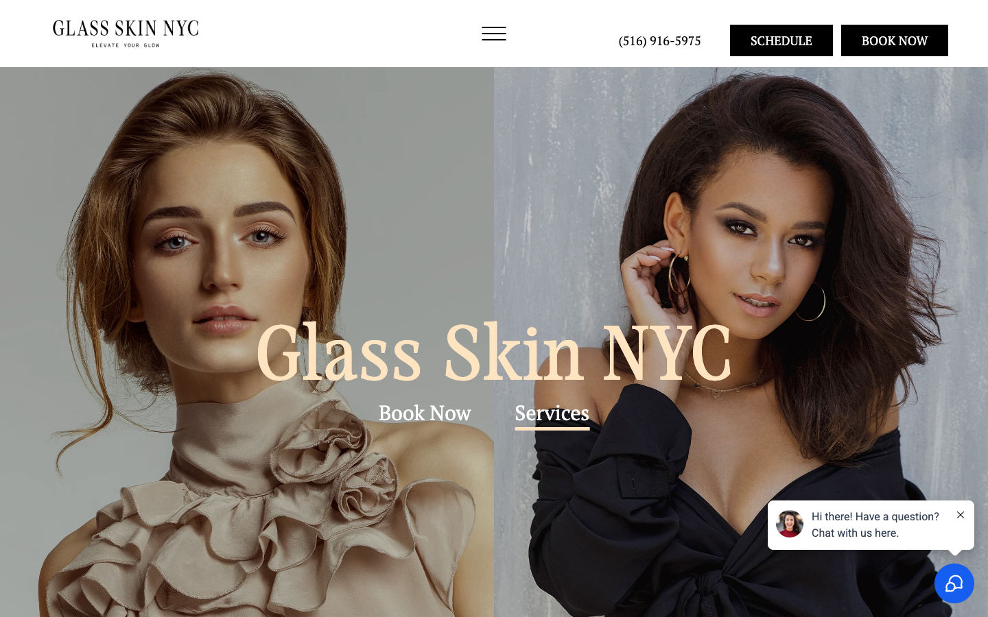 Glass Skin NYC website before the audit — dark stock-photo template