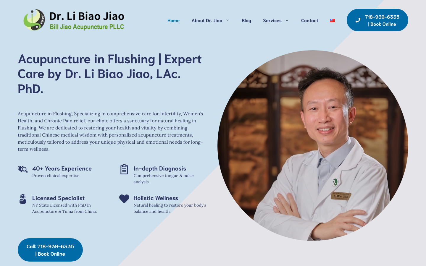 Screenshot of Bill Jiao Acupuncture website