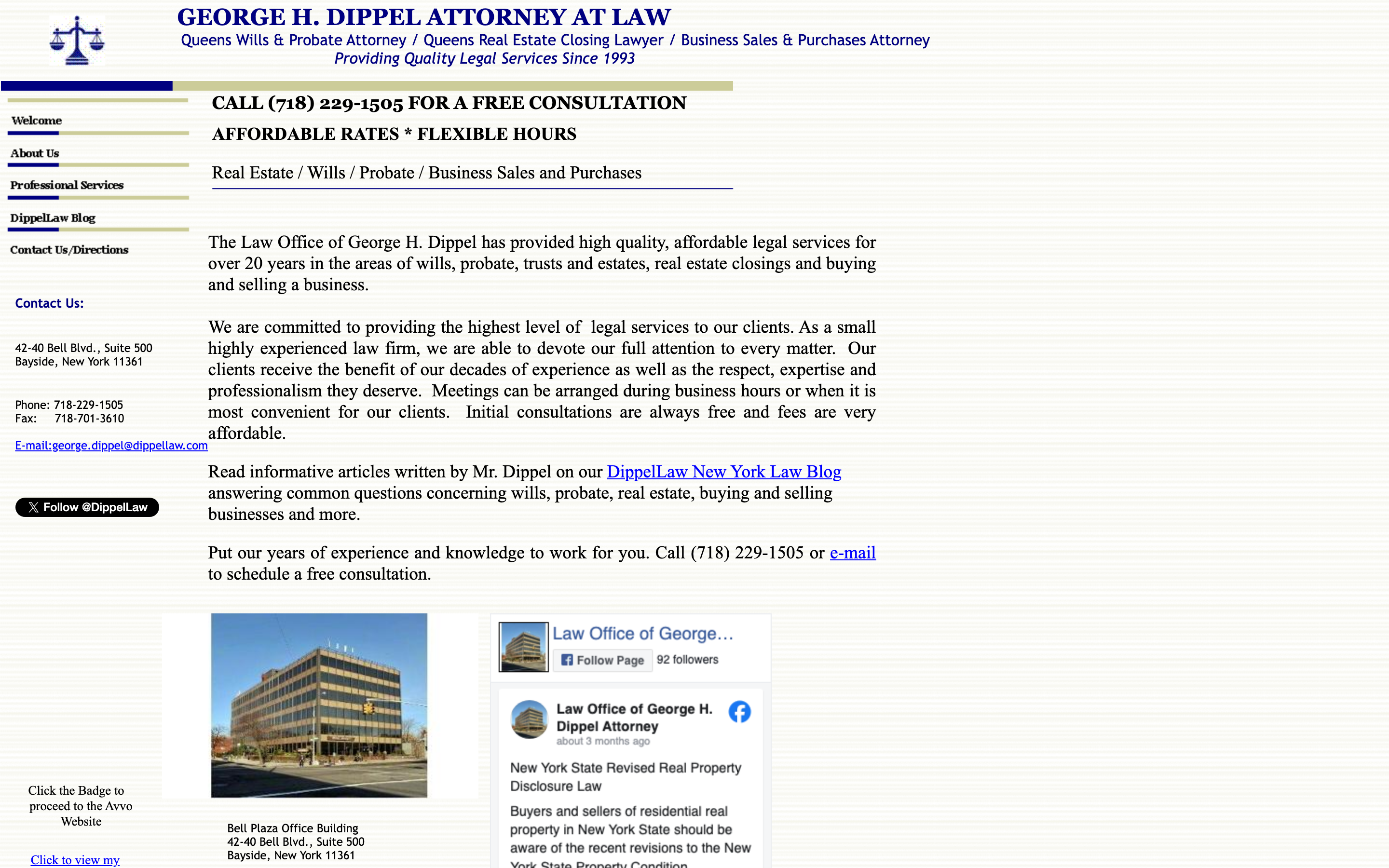 Screenshot of dippellaw website