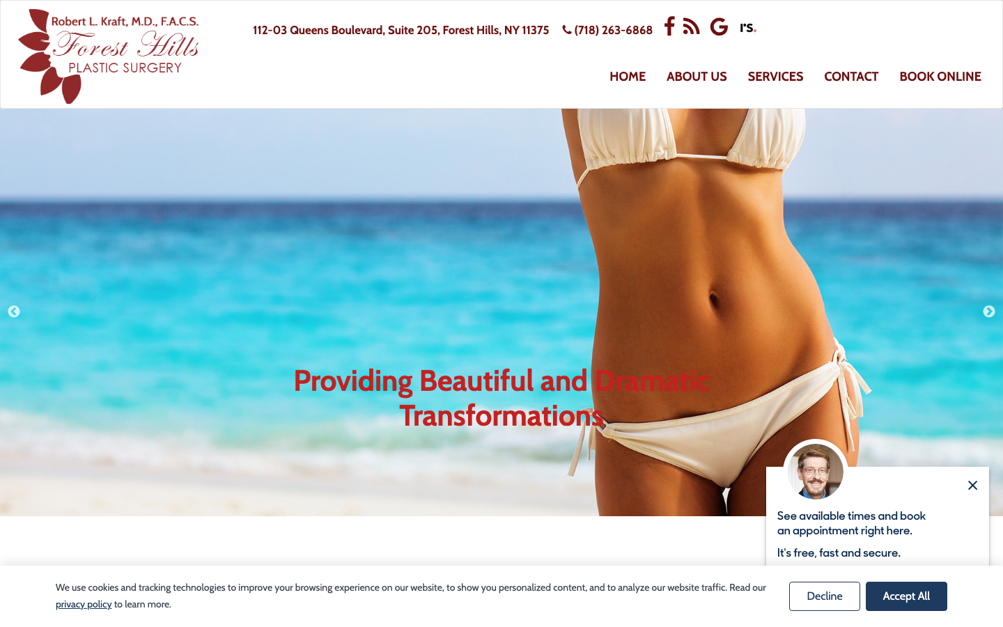 Screenshot of Kraft Plastic Surgery website