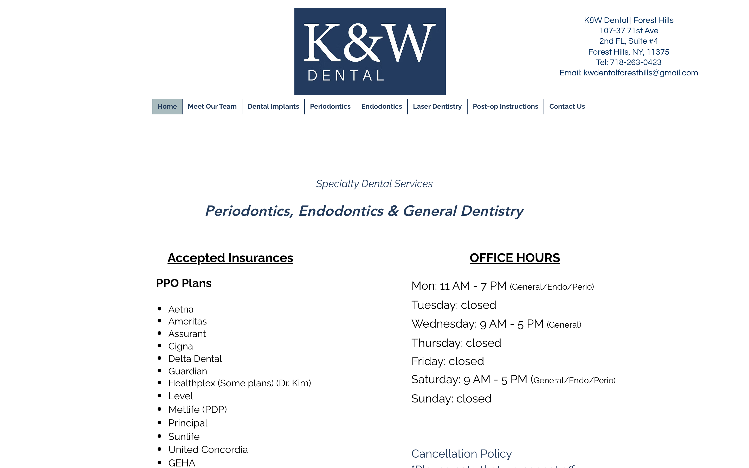 Screenshot of kwdental website